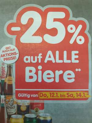 -25% auf das gesamte Bier beim Interspar, Spar, Eurospar 12.01.-14.01.