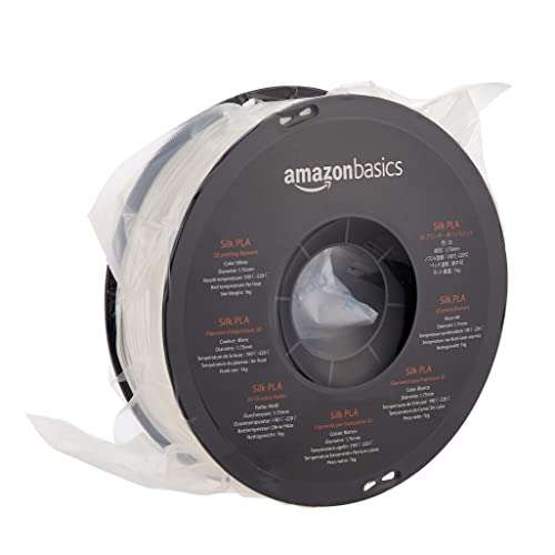 Amazon Basics 3D-Drucker-Filament aus SILK-PLA-Kunststoff, 1.75 mm, 1-kg-Spule, Weiß
