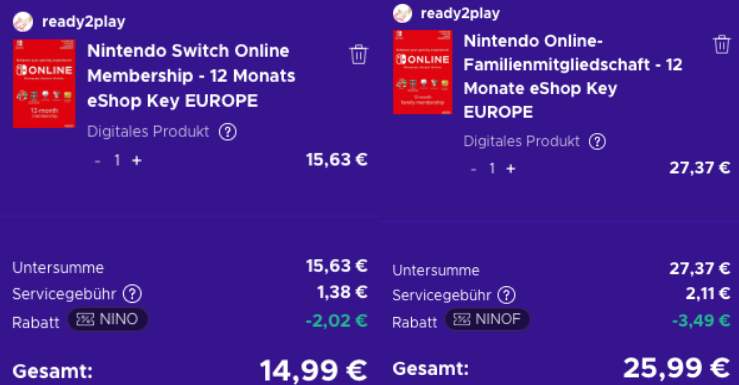 Nintendo Switch Online Mitgliedschaft Preisjäger - für 14,99€/ Monats Mitgliedschaft - für Family 12 25,99€