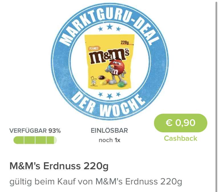 M&M Erdnuss 220g [Marktguru Deal]