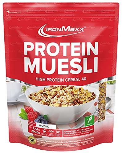 IronMaxx Protein Müsli Veganes Eiweißmüsli laktosefrei, Geschmack Haselnuss, 2 kg Beutel