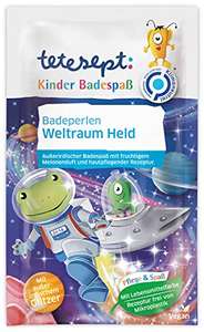 tetesept Kinder Badespaß Badeperlen Weltraum Held Bad - Kinderbad mit Glitzer, Melonenduft und hautpflegender Rezeptur – 8 x 60 g