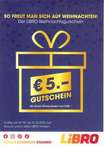 5€ Gutschein beim Libro ab 30€ Einkaufswert "Der LIBRO Weihnachtsgutschein"