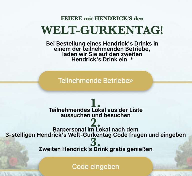 FEIERE mit HENDRICK'S den WELT-GURKENTAG! (1+1 GRATIS)