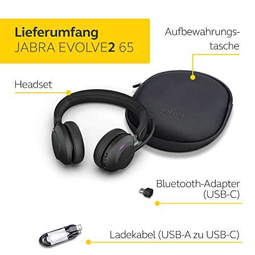 Jabra Evolve2 65 Wireless PC Headset – Noise Cancelling - MS Teams certified – USB-C BT Adapter – WHD "Wie neu" bis "gut"