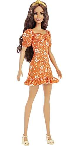 Mattel Barbie Fashionistas Barbie orangefarbenes Blumenkleid
