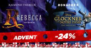 Adventsaktion: 24% auf Tickets für REBECCA und DER GLÖCKNER VON NOTRE DAME für Jänner bis März