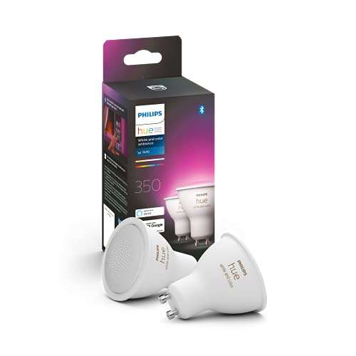 Philips Hue White & Color Ambiance GU10 LED Lampe Doppelpack + Smart Button, komfortables Dimmen ohne Installation