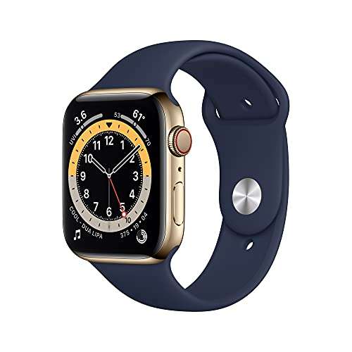 Apple Watch Series 6 (GPS + Cellular) 44mm Edelstahl gold mit Sportarmband Dunkelmarine