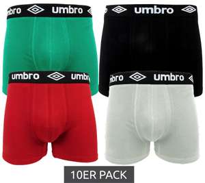 10er Pack umbro Herren Boxershorts mit Logo-Bund Stretch in Hellgrau, Rot, Grün oder Dunkelblau