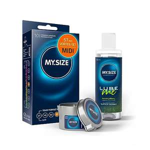 MY.SIZE Kondome 57mm, 10er Pack + MY.SIZE Natural Gleitgel 100ml + MY.SIZE Massagekerze