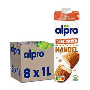 Alpro Mandeldrink Ohne Zucker, 8x1L Quelle von Calcium und Vitaminen, zuckerfrei, glutenfrei, fettarm, ohne Laktose, vegan & milchfrei