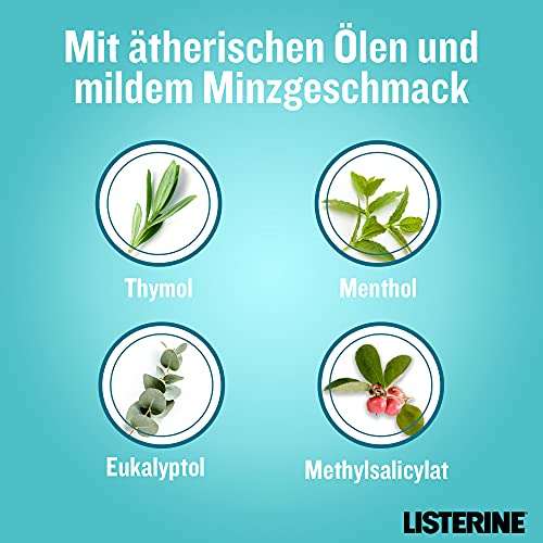 6x Listerine "Cool Mint milder Geschmack" antibakterielle Mundspülung ohne Alkohol (je 600ml)