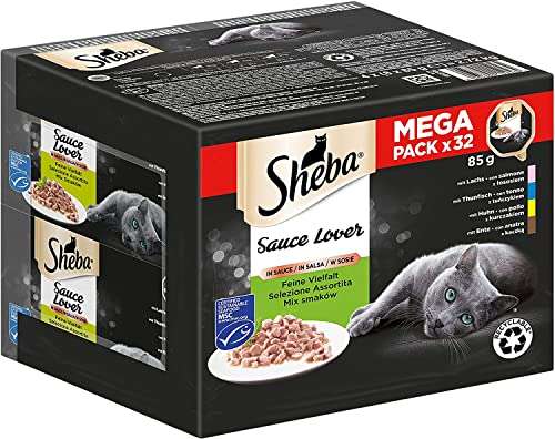 Sheba Sauce Lover Feine Vielfalt mit Lachs (MSC), Thunfisch (MSC), Huhn und Ente - 32 x 85g Katzenfutter im Spar-Abo