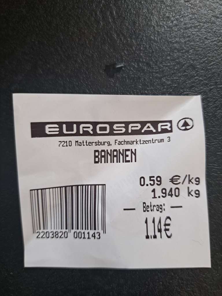 Banane um 0,59 Euro je kg bei Eurospar in Mattersburg