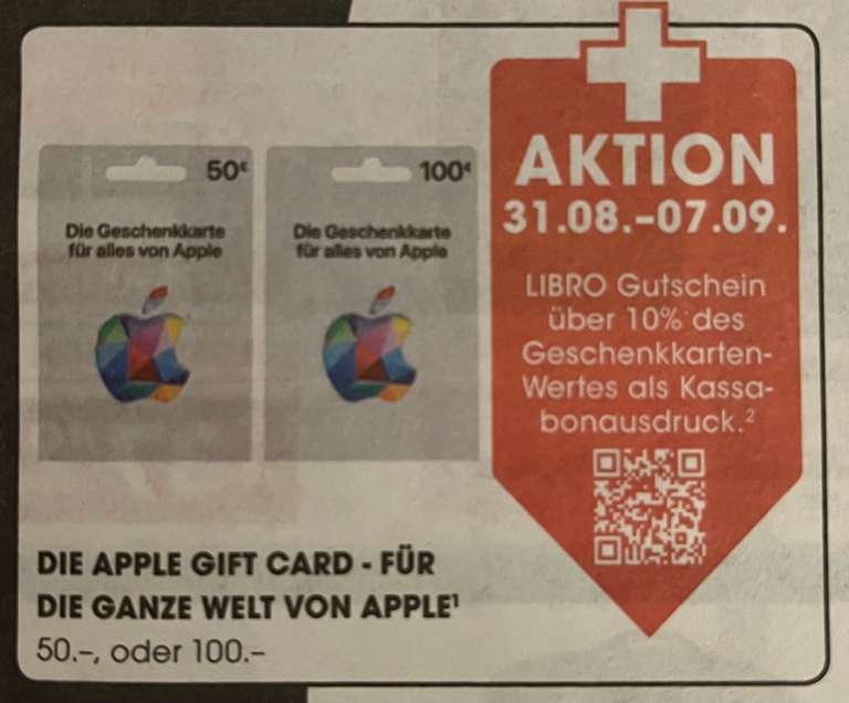 Libro Gutschein beim Kauf einer Apple Gift Card (50,- oder 100,-)
