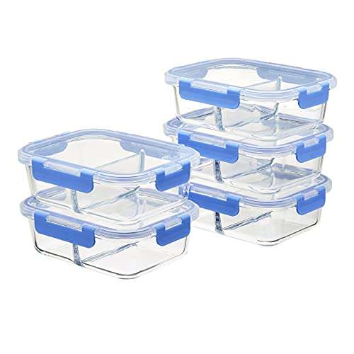 Amazon Basics Meal-Prep-Behälter aus Glas mit Unterteilung, 1065ml, 10-teilig