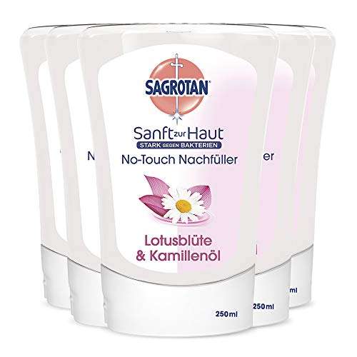 Sagrotan No-Touch Nachfüller Lotusblüte und Kamille – Für den automatischen Seifenspender – 5 x 250 ml Handseife