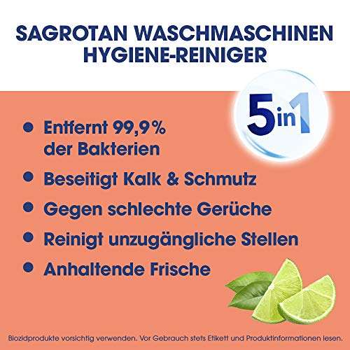 Sagrotan Waschmaschinen "Hygiene-Reiniger Limette" oder "Hygiene-Reiniger Blütenzauber" – 4 x 250 ml
