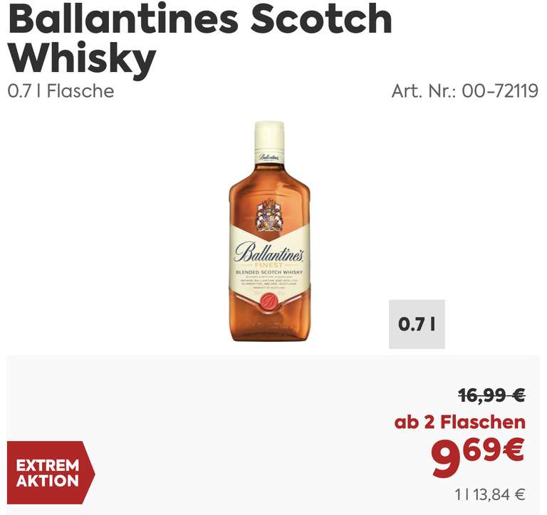 Billa 2 Flaschen Ballantines Scotch Whisky