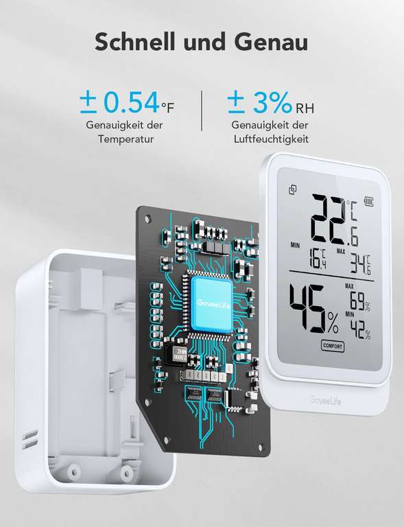 GoveeLife Digitales Thermometer Hygrometer Innen, Bluetooth LCD Luftfeuchtigkeitsmesser mit Benachrichtigungsalarm und App