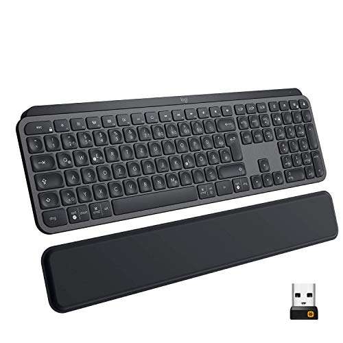 Logitech MX Keys Plus MX Palm Rest in schwarz (deutsches Tastaturlayout; USB & Bluetooth)