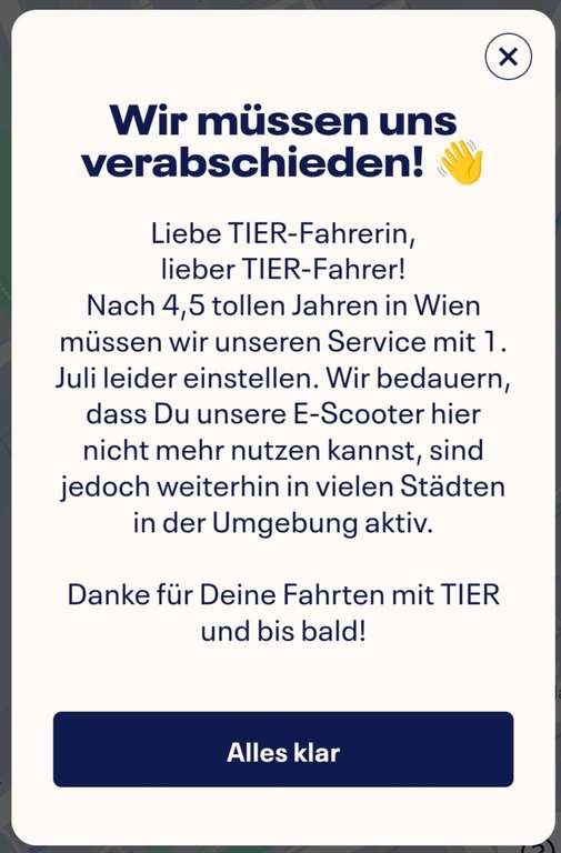 [INFO] E-Scooter-Verleiher TIER stellt Dienst mit 30. Juni in Wien ein