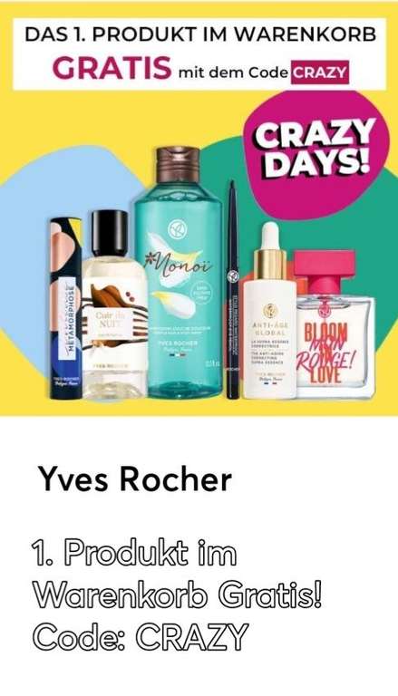 Yves Rocher: 1.Produkt im Warenkorb gratis