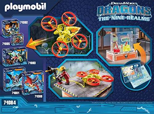 PLAYMOBIL DreamWorks Dragons 71084 Dragons: The Nine Realms - Icaris Lab, Dragons-Figur, Spielzeug-Drache und Drohne mit Geschoss