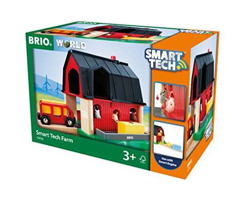 BRIO World Smart Tech Bauernhof – Spiel-Bauernhof mit Tieren & Heuwagen-Anhänger