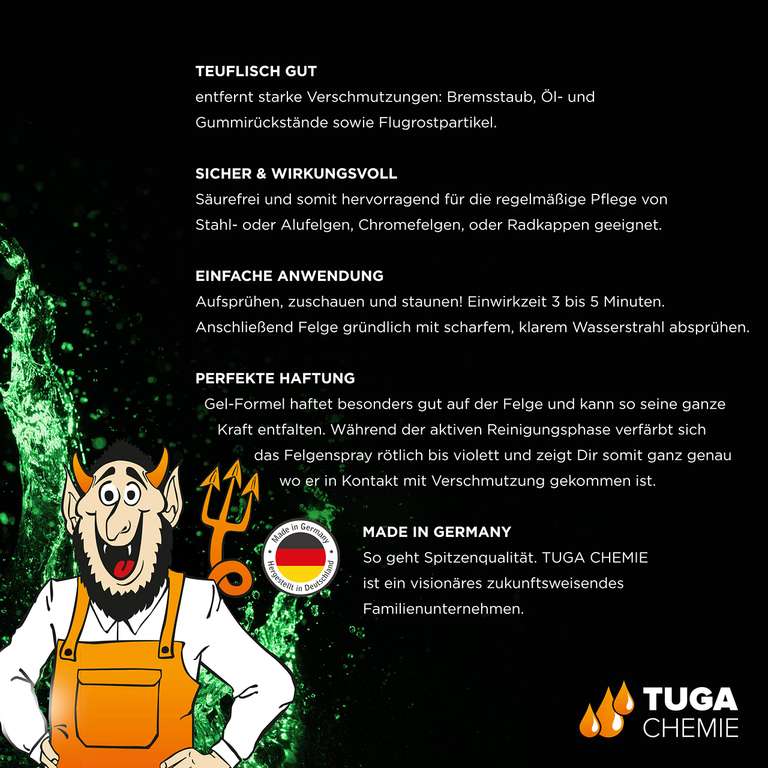 TUGA Alu-Teufel Spezial Felgenreiniger Aktiv-Gel für glänzende Alufelgen 1L