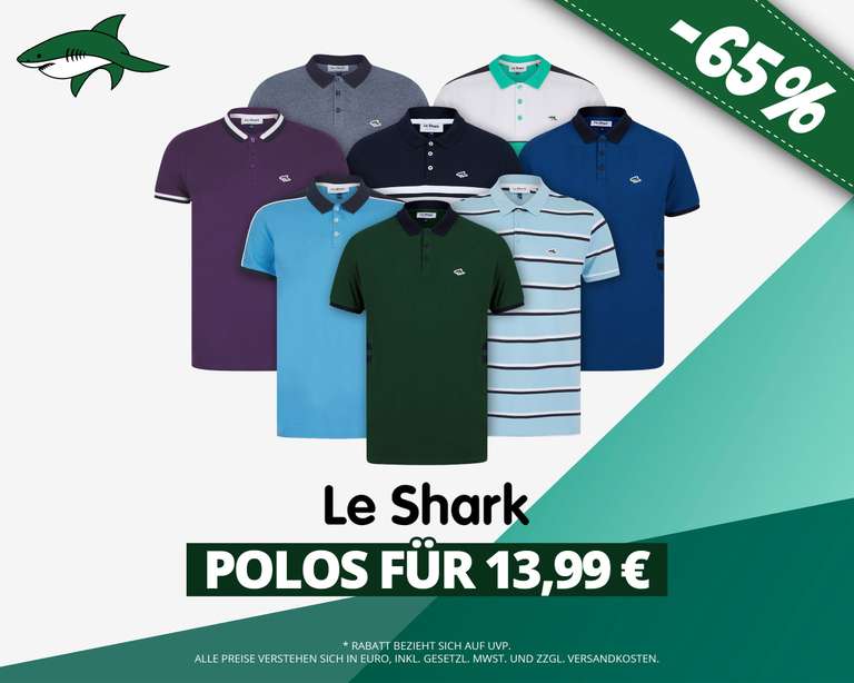 Sportspar: Le Shark Polos in versch. Ausführungen für 13,99€