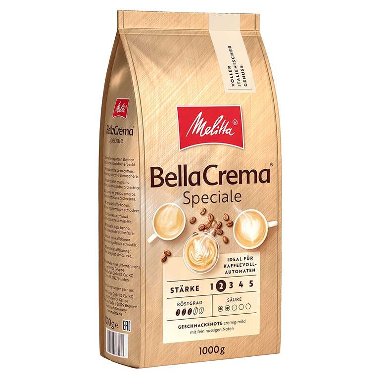 Melitta BellaCrema LaCrema Stärke 3 oder Speciale Stärke 2, Ganze Kaffeebohnen, 1kg