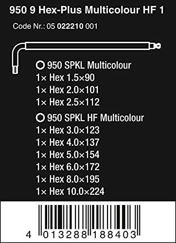Wera 950 SPKL/9 SM HF Multicolour Innensechskant Winkelschlüsselsatz, 9-tlg.