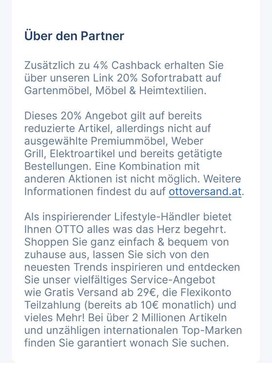 OTTO 4% Cashback + 20% Rabatt auf Möbel, Gartenmöbel und Heimtextilien für Erste Bank Kunden