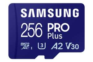 Samsung PRO Plus microSD-Karte + SD-Adapter 256 GB, UHS-I U3, Full HD & 4K UHD, 180 MB/s Lesen, 130 MB/s Schreiben