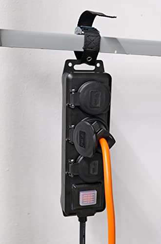 Brennenstuhl Steckdosenverteiler IP44 3-Fach (Outdoor Steckdosenleiste mit Schalter, 2m Kabel, selbstschließende Deckel)