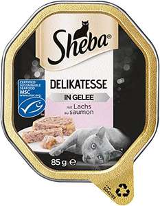 22x Sheba Delikatesse in Gelee – Katzen Nassfutter – Geschnetzeltes mit Lachs – In der praktischen Schale – 22 x 85g