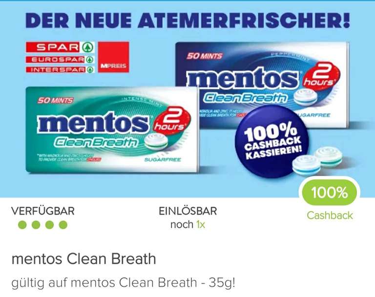 marktguru - 100% Cashback auf 1x Menthos clean breath, 35g
