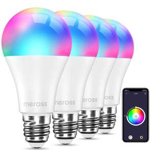 Meross Smart WLAN dimmbare E27 RGBW Glühbirnen 4er Pack, kompatibel mit Alexa, Google & SmartThings