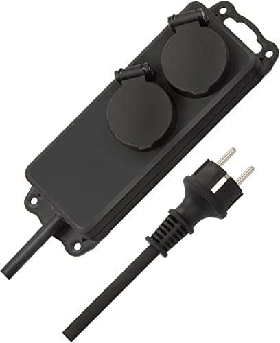 Brennenstuhl Steckdosenverteiler IP44 2-fach (Steckdosenleiste den ständigen Einsatz im Freien, 2m Kabel) schwarz