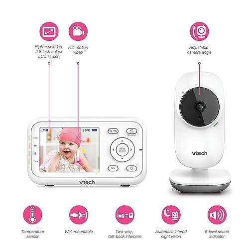 VTech VM3255 Babyphone mit beweglicher Kamera, 2,8" LCD-Farbbildschirm, Nachtsicht & Gegensprechfunktion