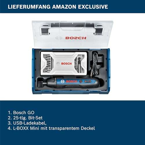 Bosch Professional Akkuschrauber Bosch GO (inkl. 25-tlg. Bit-Set, USB-Ladekabel, Ohne Ladekabeladapter, L-BOXX Mini) - Amazon Exclusive Set