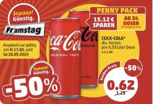Coca Cola diverse Sorten 0,33l Dose im 24er Tray am Freitag und Samstag