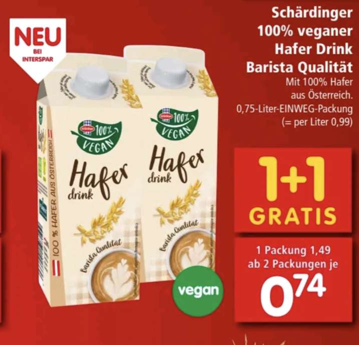 Schärdinger Hafer Drink 1+1 gratis, mit Hafer aus Österreich, 0,75L, vegan