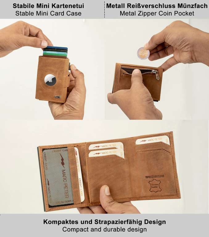 Marc Peter AirTag Slim Leder Wallet mit Münzfach & RFID Schutz