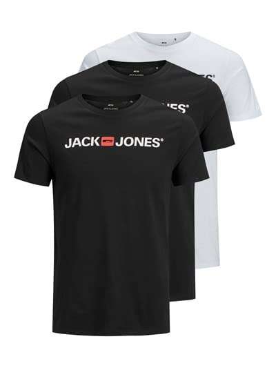 3er-Pack JACK & JONES Male T-Shirt (Schwarz, Blau & Weiß) | Größe: XS - XL