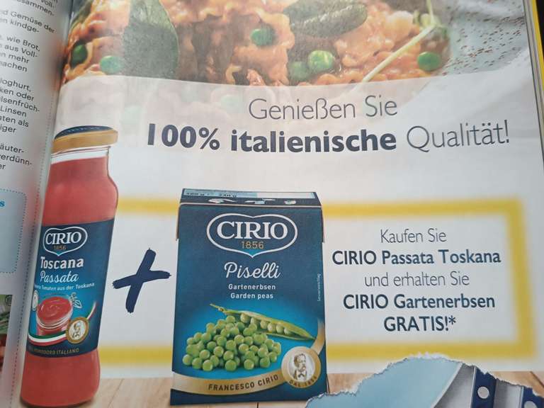 Zur Cirio Tomatensoße, eine Packung Erbsen gratis