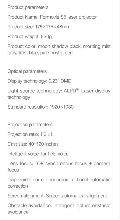 FENGMI S5 Mini Laser Projektor, 4K, 1100 Ansi Lumen, automatischer Fokus und Trapezkorrektur