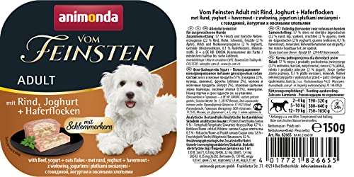 animonda Vom Feinsten Adult Hundefutter, Nassfutter für ausgewachsene Hunde, Schlemmerkern mit Rind, Joghurt + Haferflocken, 22 x 150 g